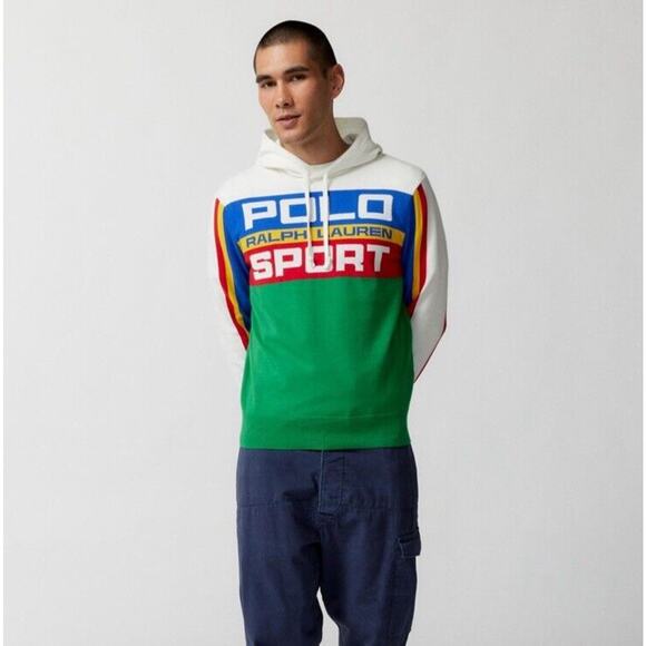 Polo Sport Ralph Lauren Sweater Hooded Men Medium Hoodie Shirt Colorblock Logo - Picture 3 of 6